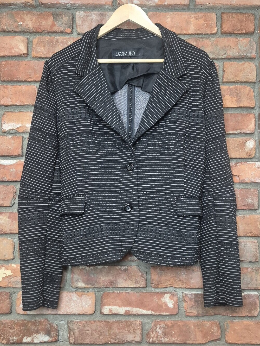 São Paulo Textured Jacquard Stripe Blazer Tailored Stretch Two Button Jacket